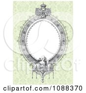 Victorian Oval Frame And Statues Over Green Damask