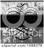 Clipart Black Text Bar With Ornate Swirls Over Grungy Gray Royalty Free Vector Illustration