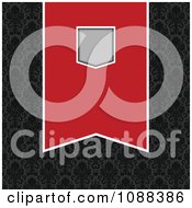 Clipart Red And Gray Pennant Banner Over Black Damask Royalty Free Vector Illustration