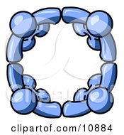 Four Blue People Standing In A Circle And Holding Hands For Teamwork And Unity Clipart Illustration