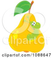 Poster, Art Print Of Green Worm Eating Through A Pear
