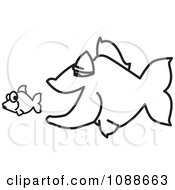 Clipart Squiggle Big Fish Chasing A Little Fish Royalty Free Vector Illustration