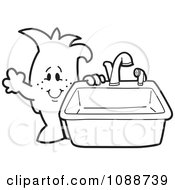 Clipart Squiggle Guy Standing By A Kitchen Sink Royalty Free Vector Illustration