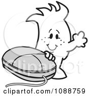 Clipart Squiggle Guy With A Computer Mouse Royalty Free Vector Illustration