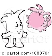Clipart Squiggle Guy Watching A Pig Fly Royalty Free Vector Illustration