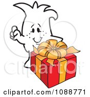 Clipart Christmas Squiggle Guy By A Gift Royalty Free Vector Illustration