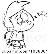 Clipart Outlined Exhausted Boy Trying To Stay Awake To See Santa Royalty Free Vector Illustration