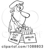 Poster, Art Print Of Outlined Homeless Man Trying To Sell Apples