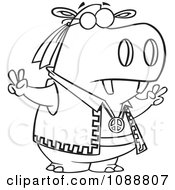 Clipart Outlined Hippie Hippo Gesturing Peace Royalty Free Vector Illustration by toonaday