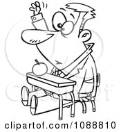 Poster, Art Print Of Outlined Life Long Male Student Raising His Hand In Class