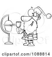 Outlined Santa Ringing A Bell By A Donation Cup