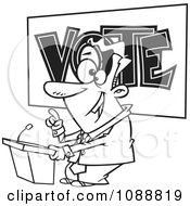 Clipart Outlined Male Politician Giving A Speech Before An Election Royalty Free Vector Illustration by toonaday