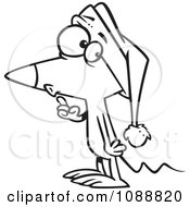 Clipart Outlined Christmas Mouse Gesturing To Hush Royalty Free Vector Illustration by toonaday