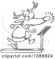 Poster, Art Print Of Outlined Christmas Reindeer Running On A Treadmill