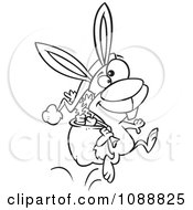 Clipart Outlined Christmas Bunny Hopping With Carrots In His Sack Royalty Free Vector Illustration