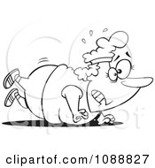 Clipart Outlined Overweight Lady Trying To Do Push Ups Royalty Free Vector Illustration by toonaday