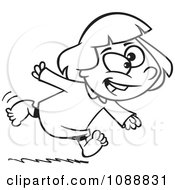 Clipart Outlined Excited Girl Running In Her Pajamas Royalty Free Vector Illustration by toonaday