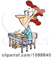 Clipart Life Long Female Student Sitting At Her Desk Royalty Free Vector Illustration