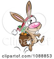Poster, Art Print Of Christmas Bunny Hopping With Carrots In His Sack