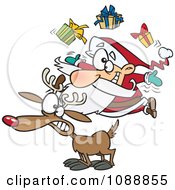 Christmas Santa Juggling Gifts On A Reindeer