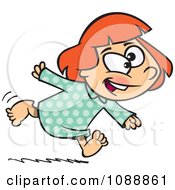 Clipart Excited Girl Running In Her Pajamas Royalty Free Vector Illustration