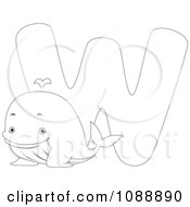Clipart Outlined W Is For Whale Coloring Page Royalty Free Vector Illustration by BNP Design Studio