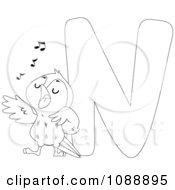 Outlined N Is For Nightingale Coloring Page
