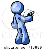 Serious Blue Man Reading Papers And Documents Clipart Illustration by Leo Blanchette