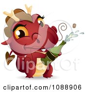 Poster, Art Print Of Red New Year Dragon Popping Champagne