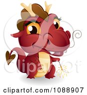 Poster, Art Print Of Red New Year Dragon Holding A Sparkler