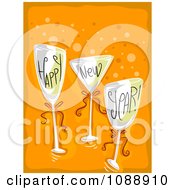 Poster, Art Print Of Happy New Year Champagne Glasses On Orange