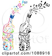 Clipart Colorful And Black And White Happy New Year 2012 Champagne Bottles Royalty Free Vector Illustration