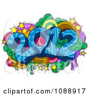 Clipart Blue 2012 New Year With Stars And Drips Royalty Free Vector Illustration