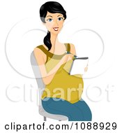 Beautiful Pregnant Woman Taking Notes In A Chair