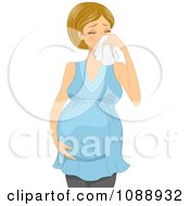 Sick Pregnant Woman Blowing Her Nose