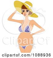 Poster, Art Print Of Beautiful Pregnant Woman In A Sun Hat And Bikini