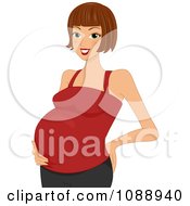 Poster, Art Print Of Beautiful Pregnant Woman In A Red Tank Top