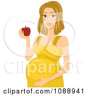 Poster, Art Print Of Beautiful Pregnant Woman Eating An Apple And Holding Her Belly