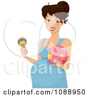 Poster, Art Print Of Pregnant Woman Holding A Rattle And Baby Ball