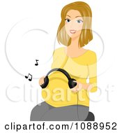 Poster, Art Print Of Pregnant Woman Holding Headphones And Playing Music For Her Baby