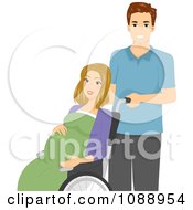 Clipart Husband Pushing His Laboring Pregnant Wife In A Wheelchair Royalty Free Vector Illustration