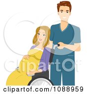 Clipart Male Nurse Pushing A Laboring Pregnant Woman In A Wheelchair Royalty Free Vector Illustration by BNP Design Studio