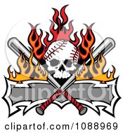 Poster, Art Print Of Fiery Baseball Skull With Crossed Bats And A Banner