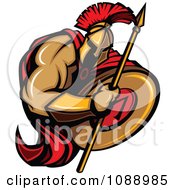 Clipart Strong Spartan Warrior Holding A Spear And Shield Royalty Free Vector Illustration