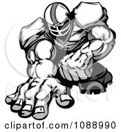 Clipart Grayscale Strong Football Lineman Crouching Royalty Free Vector Illustration by Chromaco #COLLC1088990-0173