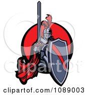 Clipart Knight Holding A Shield And Sword Over A Red Circle Royalty Free Vector Illustration by Chromaco