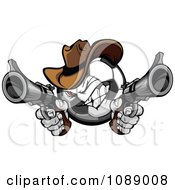 Poster, Art Print Of Soccer Ball Cowboy Shooting With Two Pistols