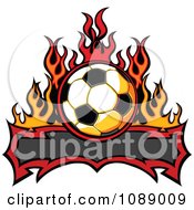 Poster, Art Print Of Tribal Banner With A Soccer Ball And Flames