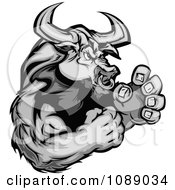 Poster, Art Print Of Tough Grayscale Bull Mascot Fighting