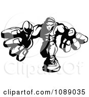 Black And White Buff Wrestler Lunging Forward